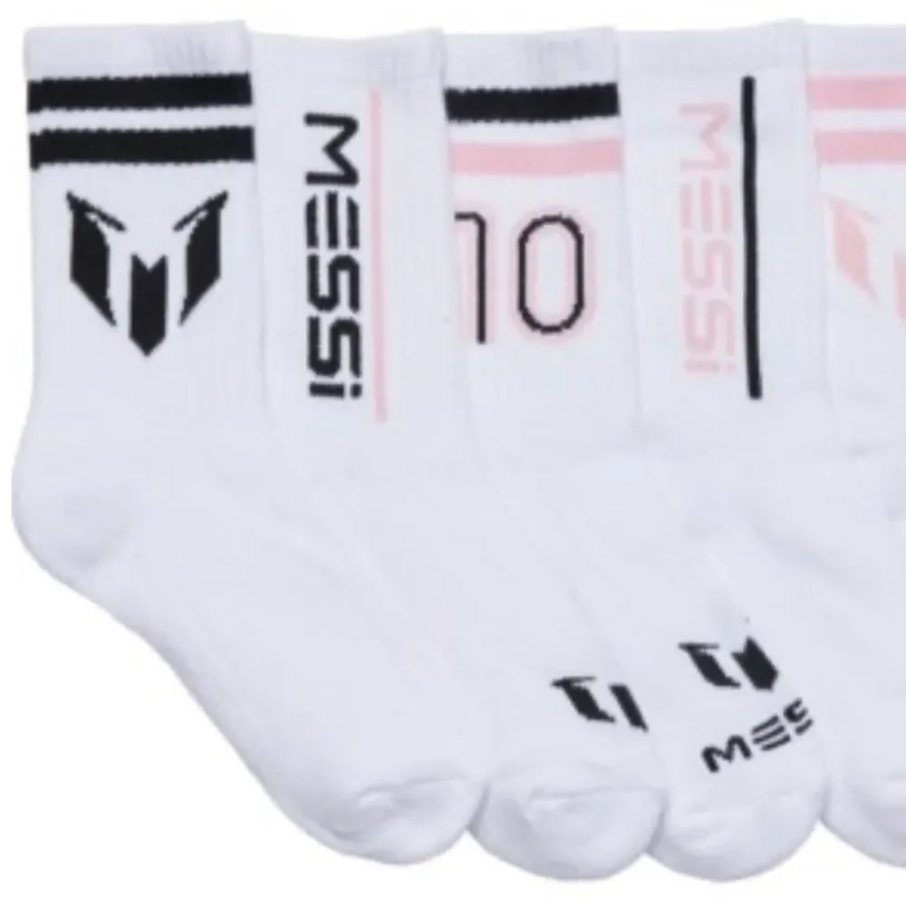 MESSI White Pink Black Boys Girls Big 10 Half Cushion Quarter Crew Socks
